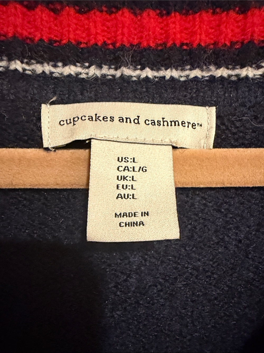 cupcakes & cashmere Navy and Red V‑Neck Oversized Teddy Bear Sweater - Picture 2 of 4